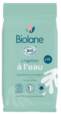Biolane – LINGETTES A L’EAU BIO FORMAT POCKET – 15 Lingettes Naturelles et BIO Composées à 99% d’Eau pour tout le Corps de Bébé– Utilisables dès la Naissance – Peaux Sensibles – Format Pratique