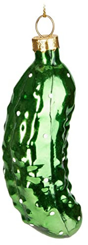 BRUBAKER Weihnachtsgurke Grün - Handbemalte Weihnachtskugel als Saure Gurke aus Glas - Mundgeblasener Christbaumschmuck Figuren Lustig Deko Anhänger Baumkugel - 9 cm