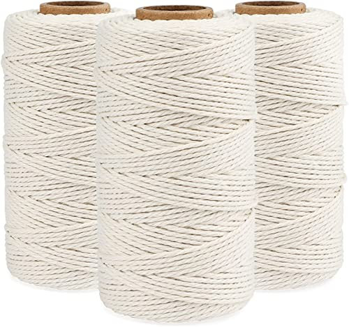 G2PLUS 3x100M Cuerda Beige de Algodón,Macrame Cuerda de Algodón Hilo Macrame 2mm Cordel de Jardín para Jardinería Envolver Regalos,Hornear Manualidades