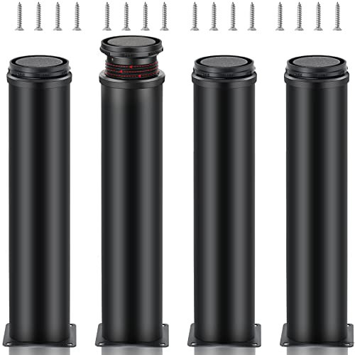 JOLIGAEA 4 Pièces Pieds de Meubles Réglables, 50 x 200 mm Pied Cuisine Réglables, Ronds Métal Acier Inoxydable Canapé Jambe Table Pieds, Pieds d'armoire avec des Vis, Le Noir