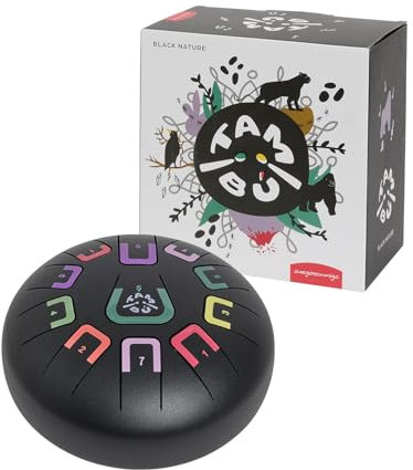 TAMBÚ - Tamburo in acciaio, 20,3 cm, 11 note, Handpan, strumento a percussione metallico (nero opaco)