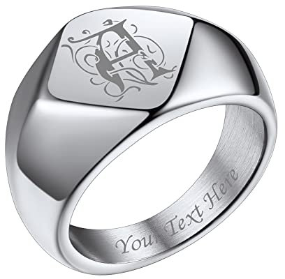 Bestyle Signetring Damenring Siegelring Herren Buchstabe Erinnerungsgeschenk ring mit Anfangsbuchstaben Mädchenring Hip Hop Ring Silber 57
