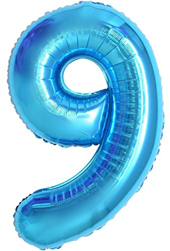 Geburtstag zahlen luftballon 9 jahre | Folienballon 9 Kindergeburtstag Deko XXL Blau-Riesen Folienballon in 40 - 101cm Geburtstagsdeko - Ballon Zahl Deko zum Geburtstag - fliegt mit Helium