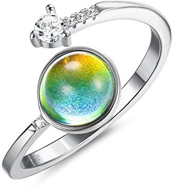 Milacolato 925 Silber Ringe Für Damen Frauen Mädchen Offen Stimmungsringe Verstellbar Ovaler Solitärring Temperaturregelungsringe Farbwechsel Stapelringe CZ Steinringe Geschenk Schmuck ringC