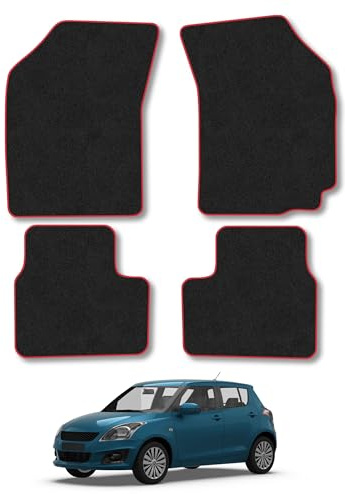 Suzuki Swift (2010-2017) Carpet Car Mats | Red Edge Trim Tailored Fit Floor Mats Full Coverage Protection Accessories Easy Clean Anti Slip Made in the UK
