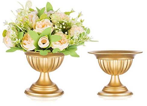 Sziqiqi Gold Vase for Wedding Decorations: 13 cm Tall Vases for Table Centrepiece - Metal Flower Urn for Floral Arrangement Set of 2 - Vintage Decor for Birthday Party