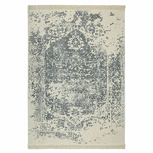 Loberon Teppich Lortet, Vintage-Look, Getuftet & Bedruckt, Dekorative Fransen, Strapazierfähiger Kurzflor, 170x240 cm, Wohntextilien, Wolle, Baumwolle, grau