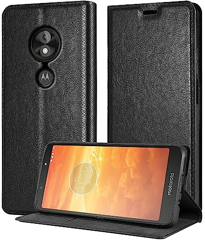 Cadorabo Hülle kompatibel mit Motorola Moto E5 / G6 Play in Nacht SCHWARZ - Schutzhülle mit Magnetverschluss, Standfunktion und Kartenfach