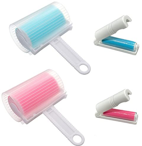 Accfore Paquete de 4 rodillos de pelusa pegajosos con cubierta, reutilizable, lavable, para viaje, recogedor de polvo, cepillo para ropa, mascotas, escombros, asientos de coche