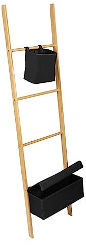 WENKO Handtuchleiter Mod. Ecori mit 2 Körben, Leiter aus FSC®-zertifiziertem Bambus, Textil 100% recyceltes Polyester, Körbe abnehmbar, (B x H x T): 44 x 170 x 4 cm, Natur/Schwarz