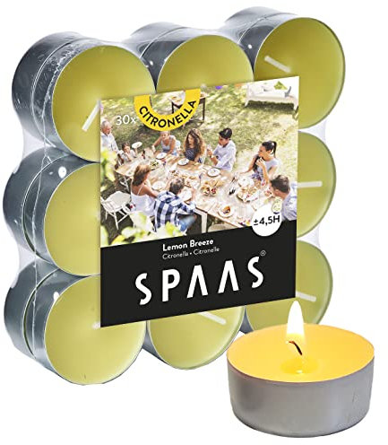 Citronella Teelichter SPAAS© Kerzen Rußfrei 4,5 h Brenndauer Weiß Gastro Teelichtofen RAL (Lemon Breeze (Citronella))