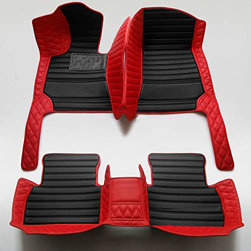 Personalisierung Anpassen Autofussmatten - 3D Luxus PU-Leder Auto Fussmatten Massanfertigung, Nach Maß Fußmatten Kompatibel mit 99% AutoMarke Modell (Rot+schwarz Balken)