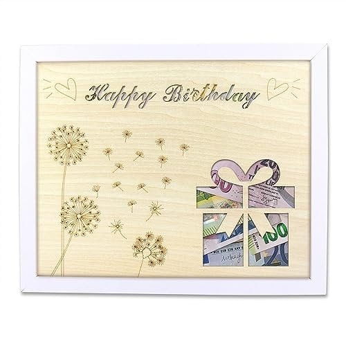 TAKULA Geburtstagsgeschenk Bilderrahmen Geldgeschenke Verpackung,Bilderrahmen zum Befüllen Geldgeschenk 22.3x27.4 cm|Happy Birthday