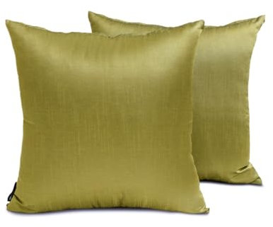 The HomeCentric Luxus Olivgrün Kissen Überzüge 2 Stück, 40x40 cm Kunstseide Kissen Schlicht und solide, Kissenhülle, Solide Kissen, Modern Kissen Überzüge - Olive Green Luxury