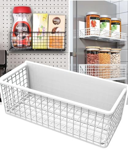 LIFEFAN Magnetic Basket Fridge Large Magnetic Pen Holder Whiteboard Metal Wire Basket Storage Item Organizer (White-High)