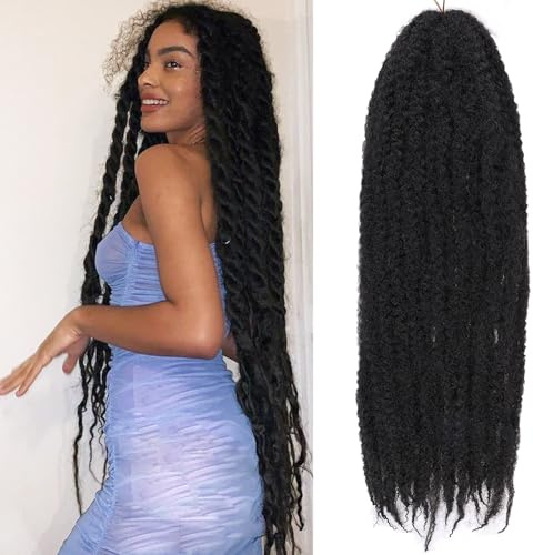 Samtress 30 pouces Marley Tresses cheveux 8 Packs Noir Afro Kinky Marley Twists Crochet Braids pour Faux Locs、Butterfly Locs、Spring Twist Hair Soft Cuban Twist Cheveux tressés (Noir)