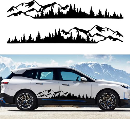 TOMALL 1 Paar 77,4 '' Bergbaum Wald Vinyl Aufkleber für Karosserie Tür Seite Auto Berge Grafik Aufkleber Dekoration für SUV Geländewagen Universal Aufkleber Zubehör (B-Schwarz-Large)