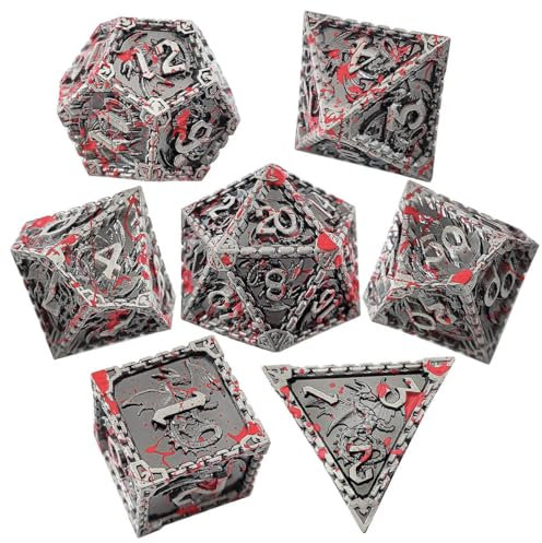 Namvo 7-teiliges Blut-Polyeder-Würfel-Set für DND, Metallwürfel mit Box, D20, D12, D10, D%, D8, D6, D4, Würfelset für Dungeons and Dragons Roll-Spiele, Warhammer-RPG-MTG-Brettspiele