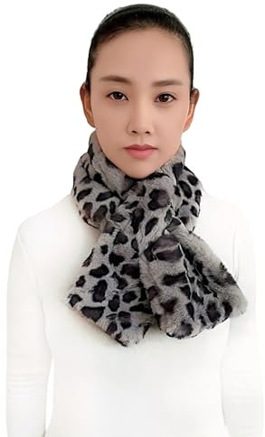 Lina & Lily Faux Fur Pull-Through Women's Winter Collar Scarf Neck Warmer Rectangle Fluffy (Leopard Grey)