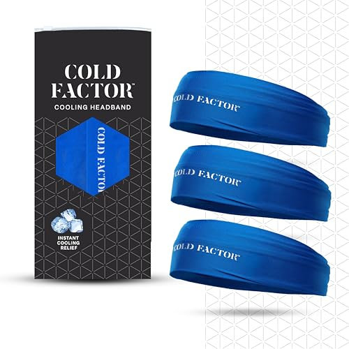 COLD FACTOR Stirnband mit sofortiger Kühlung, 3er-Pack (blau), fortschrittliche chemikalienfreie Verdunstungskühltechnologie, 2+ Stunden Kühlung, ideal für Sport, Yoga, Outdoor-Aktivitäten wie Wandern
