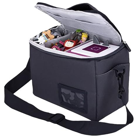 Tasche Kindergepäck viel Platz für Toniebox Figuren Tigerbox Transport Folie Hörfiguren Musikboxen Musikwürfel Ladegerät Kopfhörer Tigercard ideal für Tonie Starterset (Schwarz Polyester)