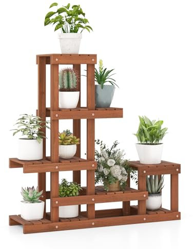RELAX4LIFE Soporte para plantas de 6 niveles, soporte para plantas de madera maciza, escalera de 6 niveles, estantería para flores con 10 estantes, escalera multifuncional, soporta hasta 39 kg, 90 x