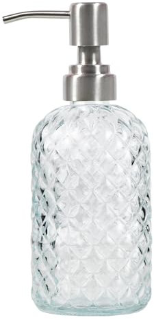 Dispensador de jabón de cristal para baño y cocina, con bomba de acero inoxidable 304 (transparente)