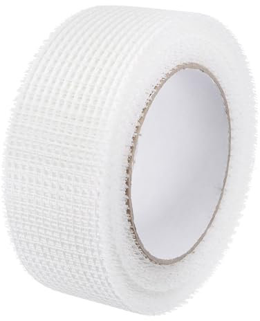 QUARKZMAN Cinta de Unión para Placas de Yeso Autoadhesiva de Fibra de Vidrio de 1.9 pulgadas x 98 pies para Reparación de Grietas en Paredes y Agujeros en Malla de 3.5mm