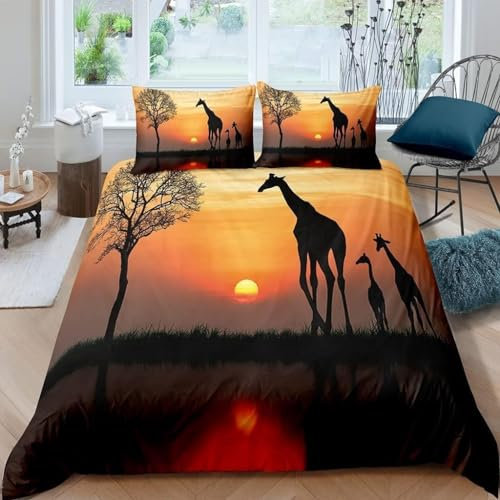 Pechiwuo Afrika Bettwäsche 135x200 Weich Kuschelige Mikrofaser 3D Druck Afrika Bettwäsche-Sets Bettbezug und 2 Kissenbezug 80x80 cm mit Reißverschluss B-1583