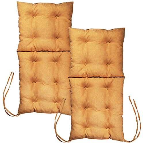 MG Design Stuhlkissen 2er Set 50 x 100 cm Sitzkissen gelb - Gartenstühle Sitzauflagen aus Polsterstoff, mit weicher Füllung, mit Schnüren zum Binden - Niedriglehner Auflagen