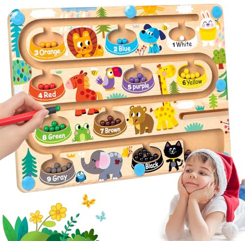 Montessori Spielzeug Magnetspiel Labyrinth ab 3 Jahre Magnet Spielzeug Kinder Holzspielzeug Farben & Zahlen Lernspiele Geschenk Spielzeug für 3 4 5 6 7 8+Jahre Mädchen Junge Geburtstag Weihnachten