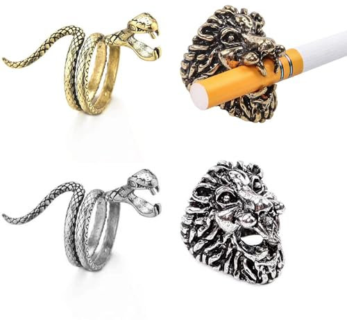 Zigarettenhalter Finger Schlange Löwenring - 4 Stück Haltering Schlange Löwe Ringform, Rauchzubehör für Damen und Herren, Zigarrenhalter Finger Verlängerung Halloween-Geschenke für Männer Frauen