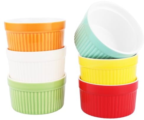 LDXDRU Lot de 12 ramequins à soufflé en céramique - Passent au four - 200 ml - Pour crème brûlée - Pour la cuisson et le dressage - Mini ramequins en porcelaine multicolore pour desserts, muffins,