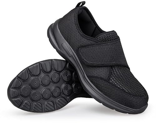 BibHoly Chaussures diabétiques pour homme et femme - Coupe extra large - Pantoufles orthopédiques à fermeture facile - Pour pieds enflés - Fasciite plantaire - Baskets de marche légères avec sangle