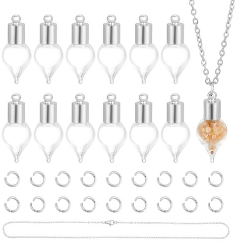 UNICRAFTALE 12 Sets Glass Vial Pendant Heart Necklace Pendant with Screw Cap Vial Necklace Kit with 50Pcs Open Jump Rings Glass Bottle Charm for Pets DIY Jewelry Making Memorial Keepsake Ashes Holder