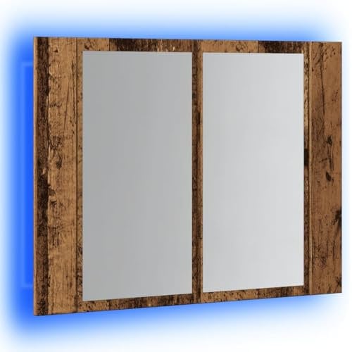 vidaXL LED-Spiegelschrank Altholz-Optik 60x12x45 cm Holzwerkstoff, Spiegelschrank, LED-Spiegel mit Schrank, Spiegelschrank mit Beleuchtung