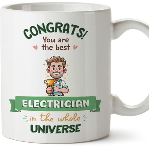 MUGFFINS Electrician Man Mug - in English - Best in Universe Trophy - Funny Gift for Colleagues - Ceramic 11oz Mug