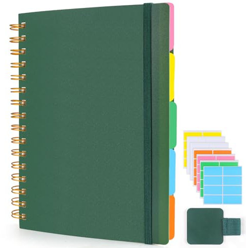 ihaspoko A5 Spiral Notizbuch Liniert, 5 Herausnehmbaren Trennblätter, Hart-PVC Einband, 300 Blatt 100GSM, für Arbeit/Büro/Unterwegs/Schule/Alltag