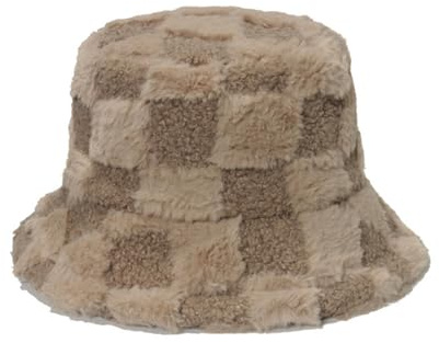 Fischerhut aus Kunstfell, Fischerhut, Fischerhut, Damen-Fischerhut, flauschiger Fischerhut, khaki, L