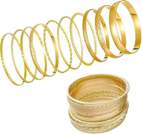 Guidre 10Pcs Goldene Boho Armreifen Set Damen–Stapelbare Vintage Armbänder, Punk Chunky Gold Armreif,Goldene Braelets für Hochzeit/Party, Modische Geschenke für Frauen und Mädchen