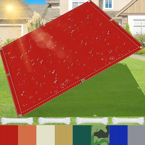AMXFS Sonnensegel mit Ösen mit 95% Schattierwirkung aus Oxford-Stoff 180g/㎡ 8m x 13m Garten markisenstoff wasserdicht UV-Schutz Sonnenschutz für Camping Balkon Schwimmbad Carport - Rot