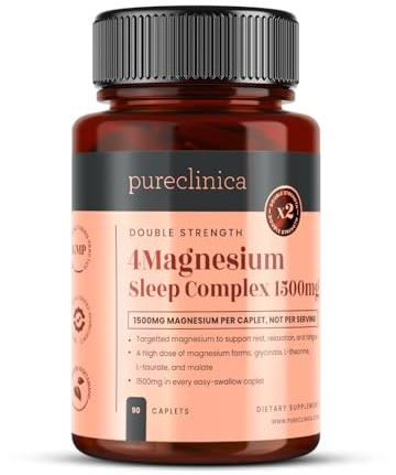 Magnesium-Schlafkomplex mit doppelter Stärke – 1500 mg pro Tagesdosis – 90 Tabletten – 247 mg elementares – mit Magnesium-Bisglycinat, Malat, L-Taurat & L-Theanin – 3-Monats-Vorrat