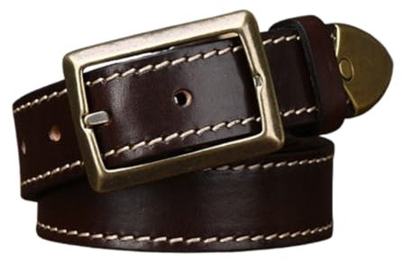 AGUTALITHIC Gesteppter Ledergürtel Herren Damen 4mm Dicke 3.3cm Breit Antik Beiläufige Gürtel Vollledergürtel Jeansgürtel Gold Dorn-schließe Gürtelschließe Massiv(105cm/41, Brown)