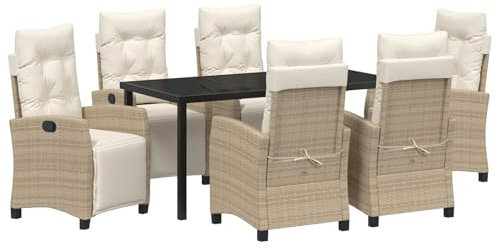 vidaXL Gartensessel mit Kissen in Beige aus PE-Rattan, verstellbare Rückenlehne, 2-sitziger Essstuhl, modernes Patio-Möbelset für die Terrasse, gemütlicher Armlehnenstuhl für den Sommer