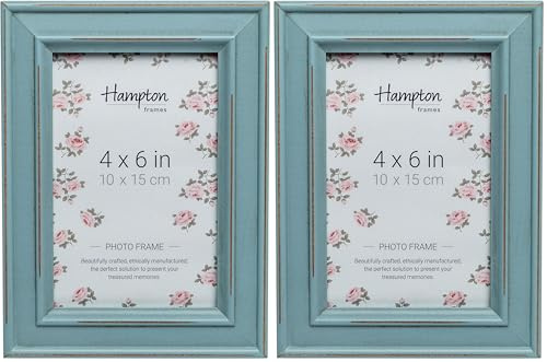 Hampton Frames PALOMA Distressed Shabby Chic Picture Photo Frame 4x6 (10x15cm) PAL301946B, light blue (Pack of 2)