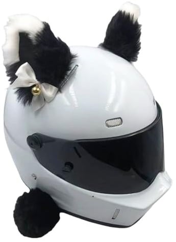 Aniyan 2 Stück Motorrad Helm-Ohren Helm-Accessoires aus Kunstkaninchenfell – Abnehmbare Katzenohren-Deko für Motorradhelm, E-Bike Helm und Skihelm in 8 Farben (Schwarz Weiß)