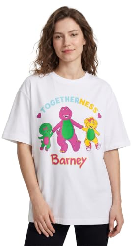 Barney Baby Bop B.J. Women's White Togetherness Short Sleeve Graphic Tee | Positive Message T-Shirt for Everyday Wear | Cartoon Theme Top | Family Fun Activity Merch