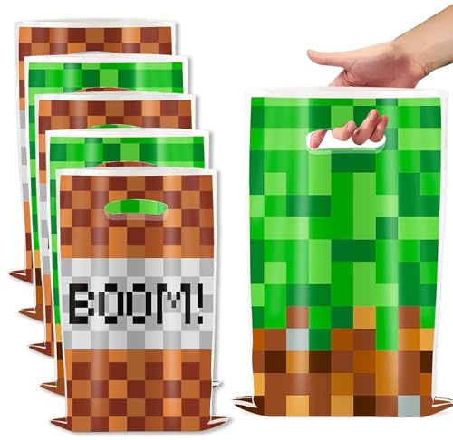 ParPix 30 Stück Pixel Geschenktüte Geburtstag, Pixelmotiv Geschenktüten Kindergeburtstag, Pixel Miner Geburtstagstüten Kinder, Gamer Geschenktüte Bonbons, Videospiel Geburtstagsgeschenktüten