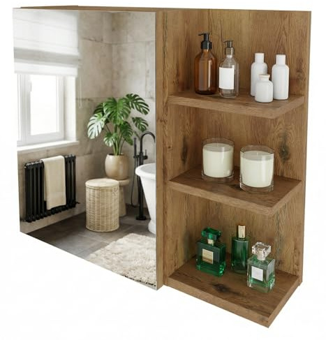 möbelkap Spiegelschrank Badezimmer mit Ablage & Stauraum | Hängender Badezimmerschrank zur Wandmontage mit Regal – modern & pflegeleicht|Eiche Lancelot