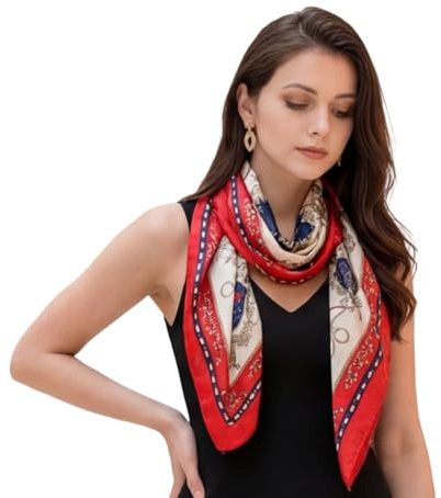 LA FERANI Damen Seidentuch Satin Halstuch Bandana Seide formelle Anlässe Tuch Umschlagtuch leicht 90x90 Geschenk für Sie (Rot)